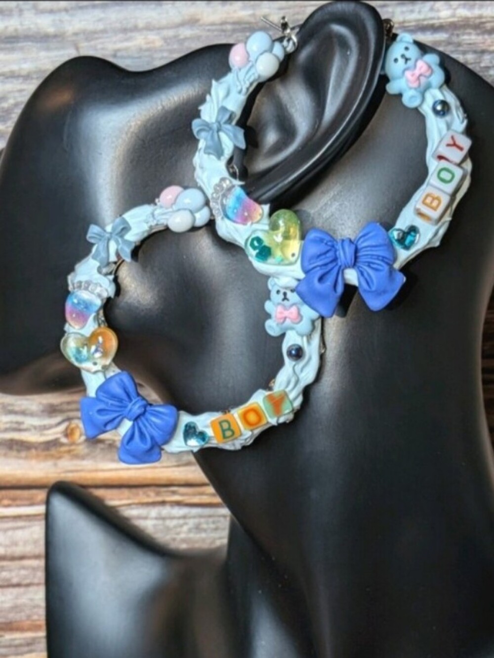 HandCRAFTED Playful Baby Boy Blue Hoop Earrings For Baby Shower Gender Reveal